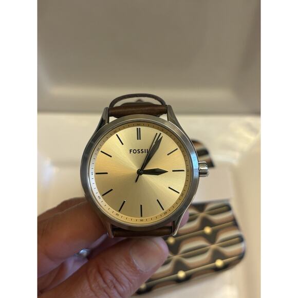 Fossil Fenmore BQ2865 44mm Cream Dial Brown Leather Quartz Watch - Picture 5 of 17